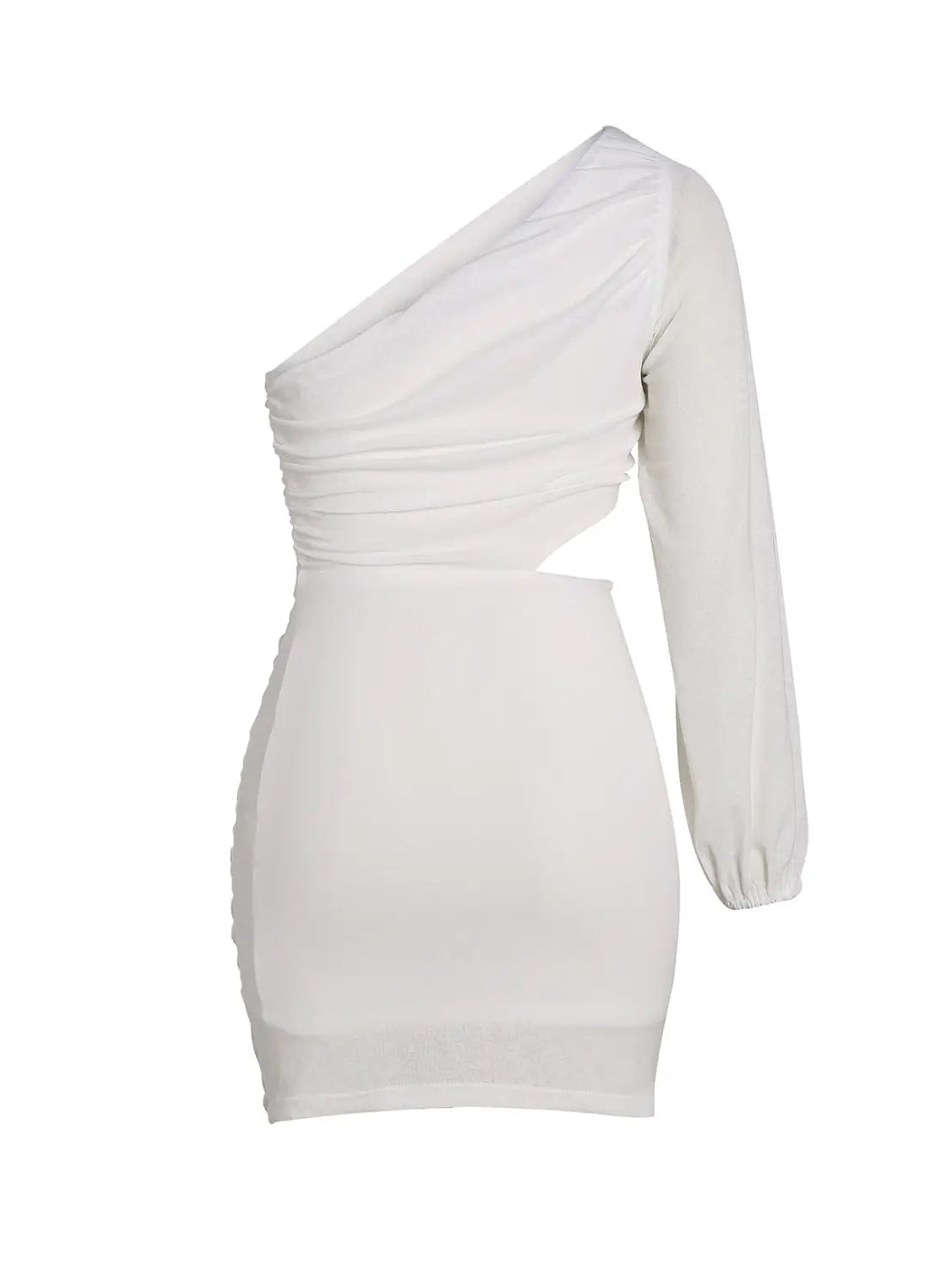 White asymmetric one shoulder cutout bodycon dress - dresses