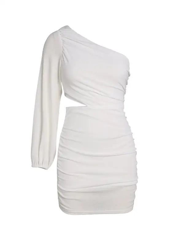 White asymmetric one shoulder cutout bodycon dress - dresses