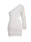 White asymmetric one shoulder cutout bodycon dress - dresses