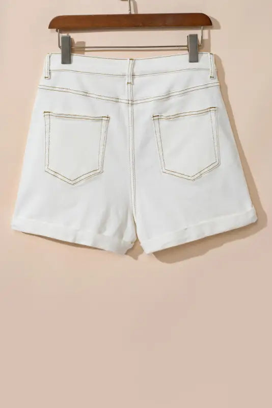 White asymmetric waist design stylish denim shorts - bottoms