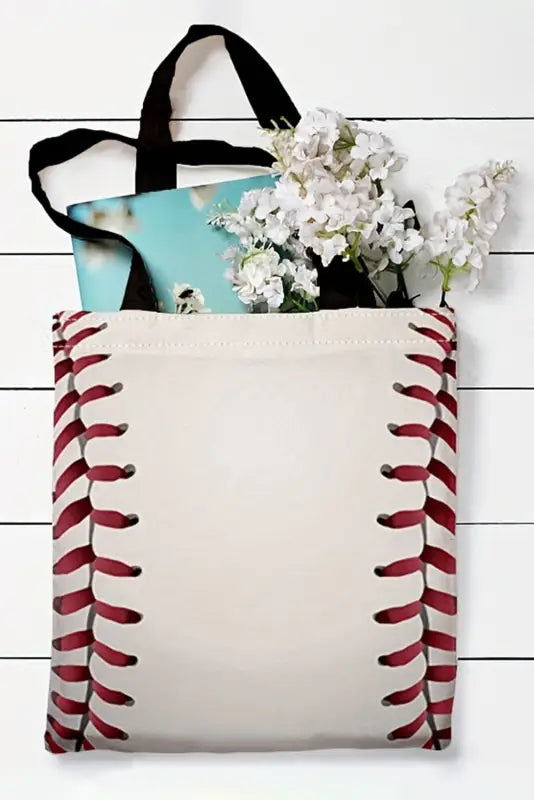 White baseball print canvas tote bag - one size / 100% polyester - handbags