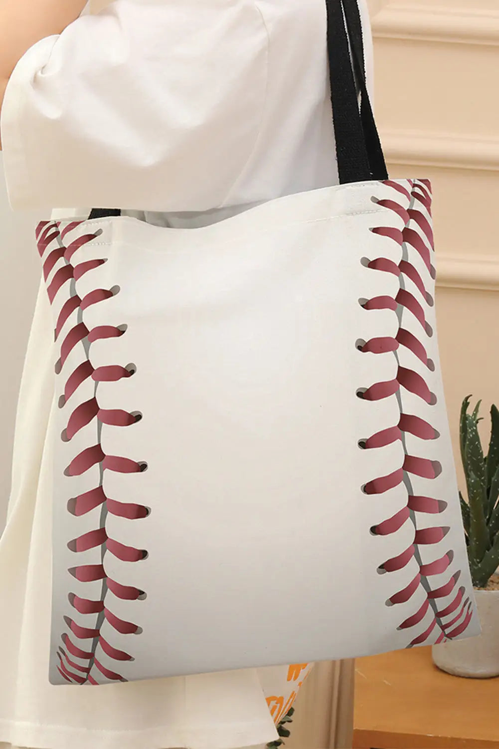 White baseball print canvas tote bag - one size / 100% polyester - handbags