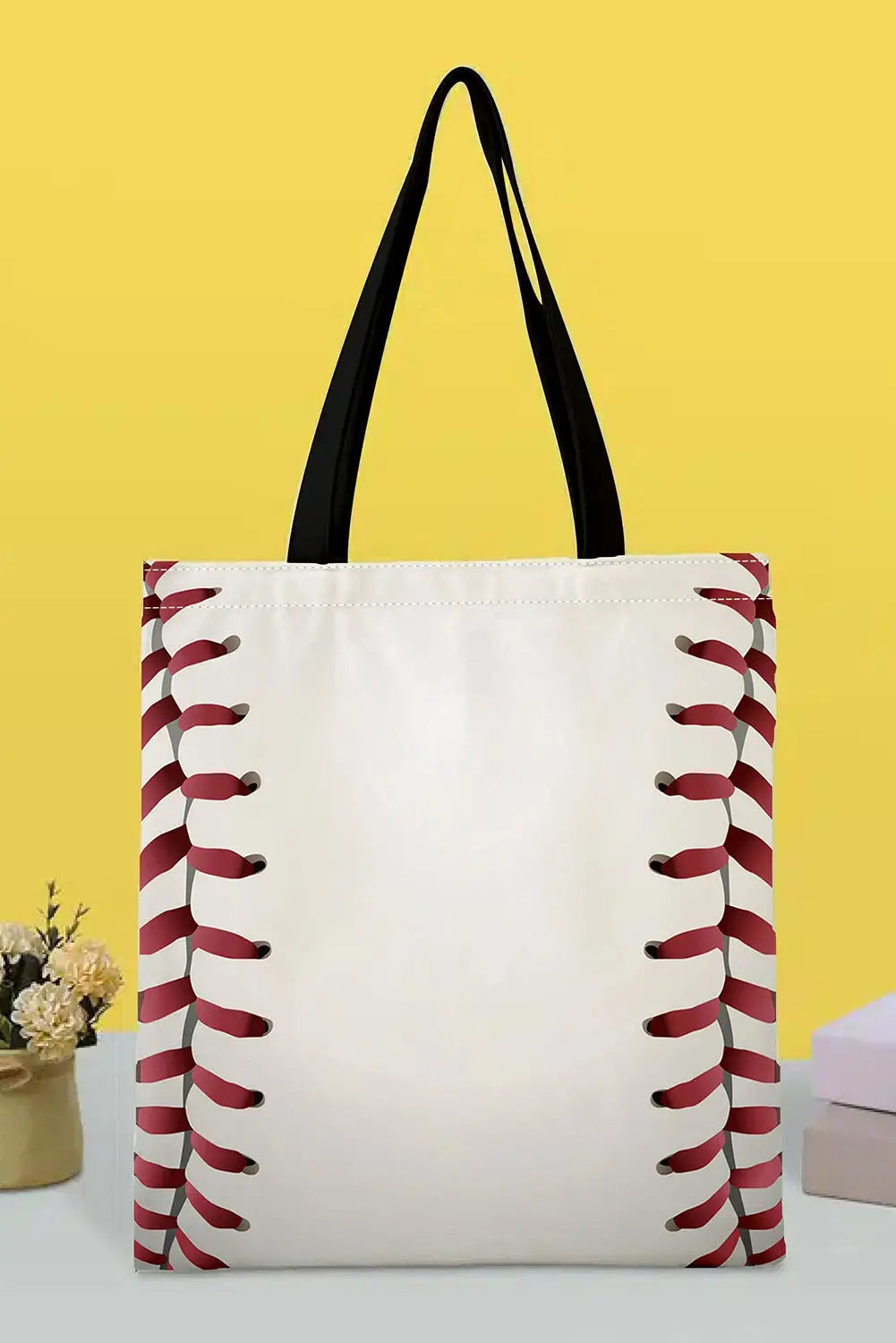 White baseball print canvas tote bag - one size
