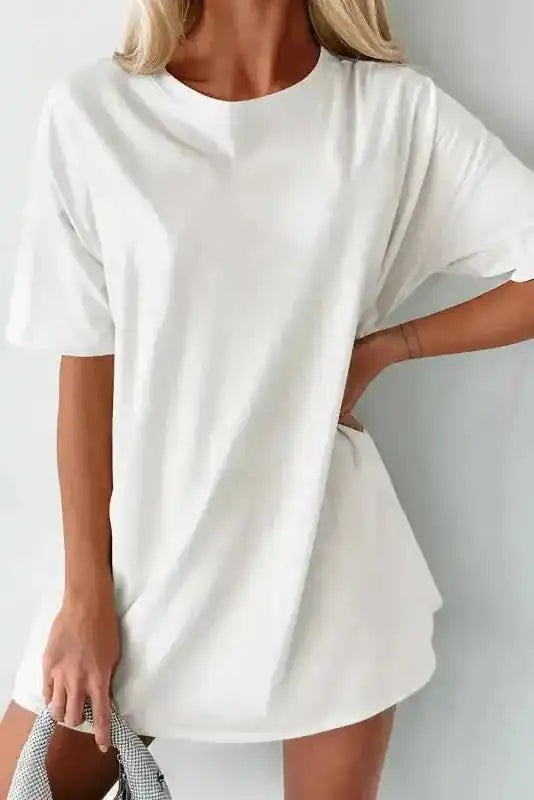 White Basic Tunic T Shirt - Fashionfitz