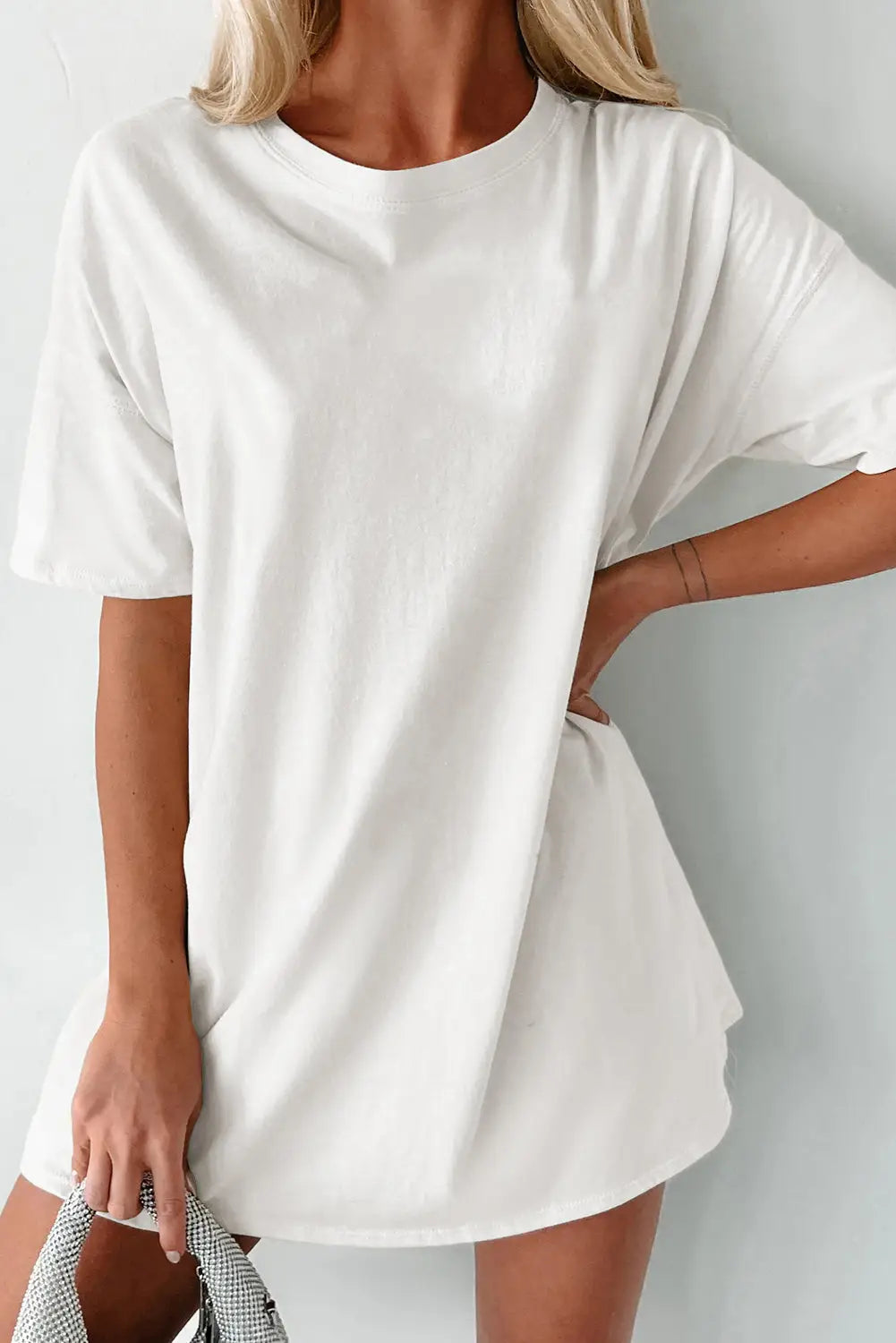 White basic tunic t shirt - s / 95% cotton + 5% elastane - t-shirts