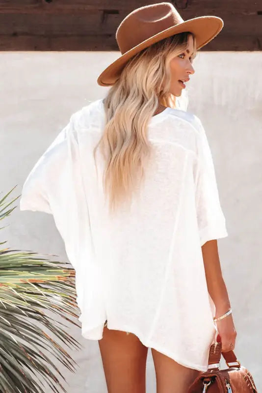 White batwing sleeve tunic oversized t shirt - t-shirts