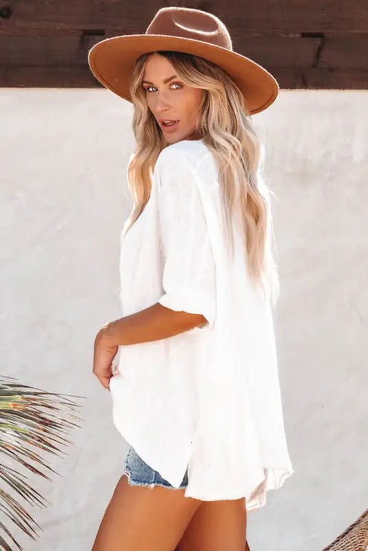 White batwing sleeve tunic oversized t shirt - t-shirts