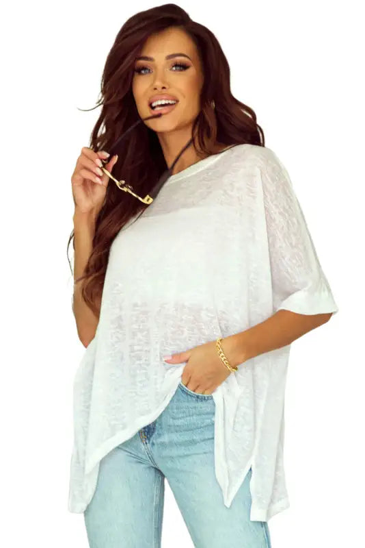 White batwing sleeve tunic oversized t shirt - t-shirts