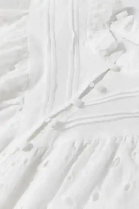 White Blouse - Flower Embroidered Hollow-out Puff Sleeve - Fashionfitz