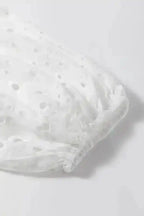 White Blouse - Flower Embroidered Hollow-out Puff Sleeve - Fashionfitz