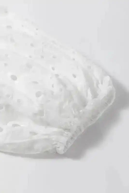 White Blouse - Flower Embroidered Hollow-out Puff Sleeve - Fashionfitz