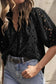 White blouse - flower embroidered hollow-out puff sleeve - tops/blouses & shirts