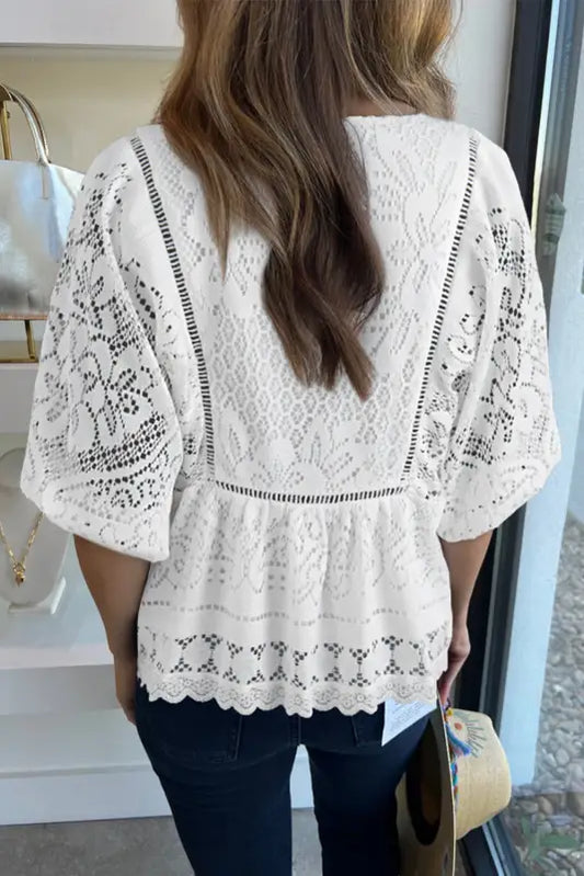 White blouse - lace crochet v-neck - blouses