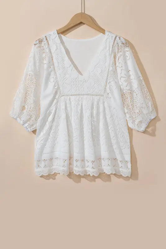 White blouse - lace crochet | women’s tops | fashionfitz