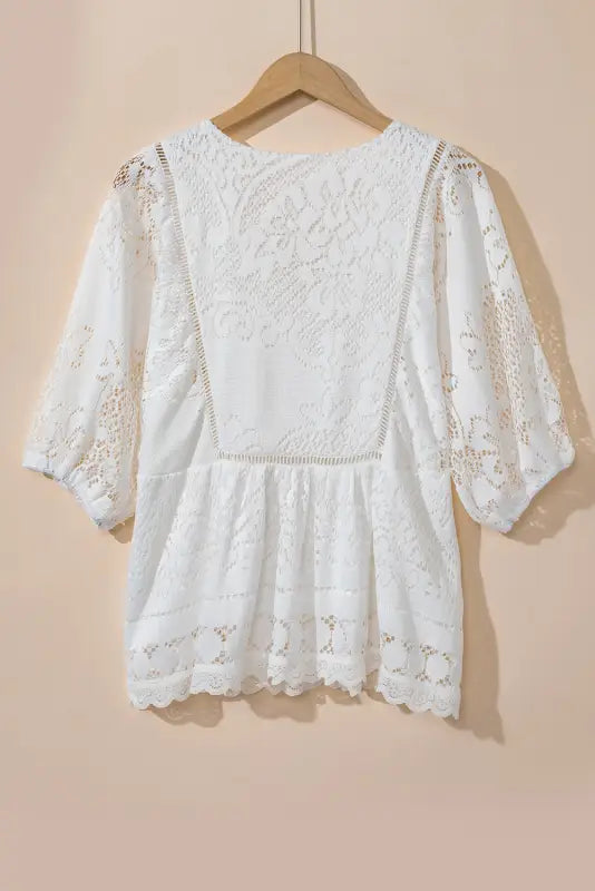 White blouse - lace crochet | women’s tops | fashionfitz