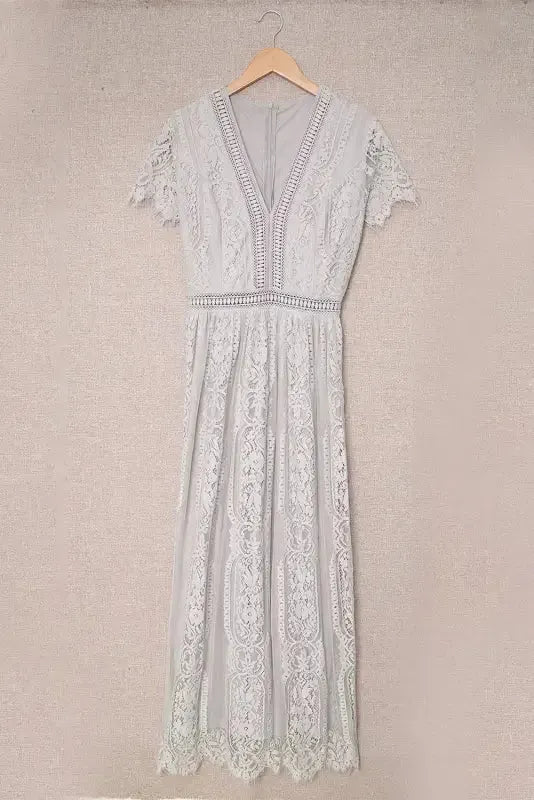 White Blue Fill Your Heart Lace Maxi Dress - Fashionfitz