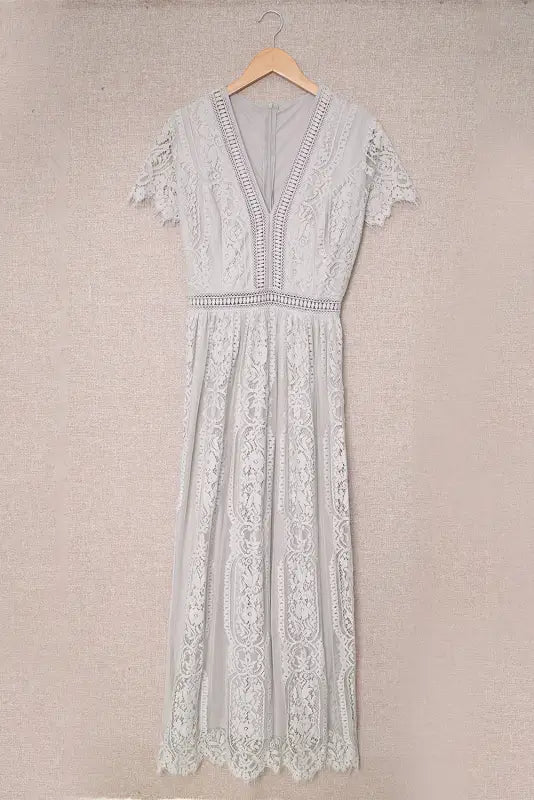 White blue fill your heart lace maxi dress - dresses