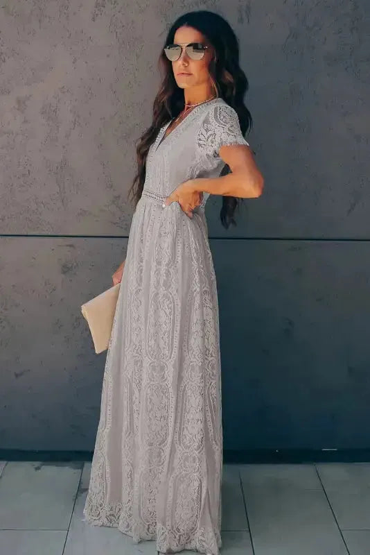 White Blue Fill Your Heart Lace Maxi Dress - Fashionfitz