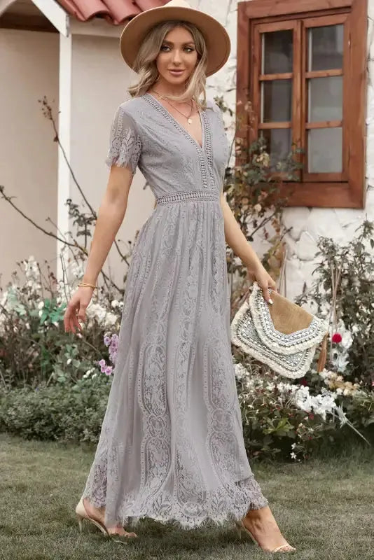 White Blue Fill Your Heart Lace Maxi Dress - Fashionfitz