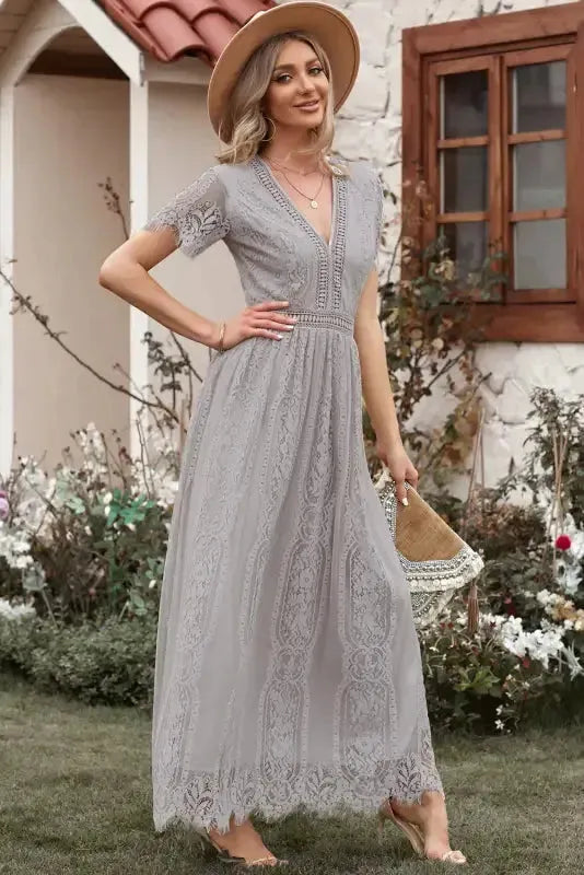 White Blue Fill Your Heart Lace Maxi Dress - Fashionfitz