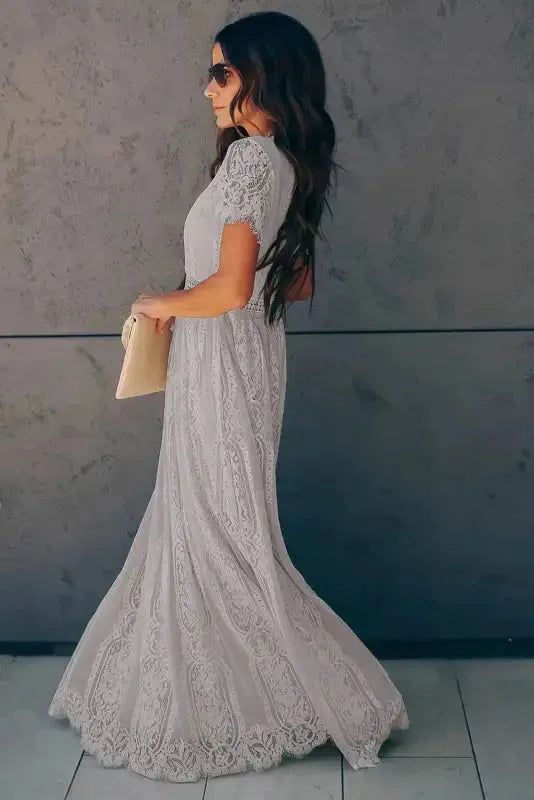White Blue Fill Your Heart Lace Maxi Dress - Fashionfitz