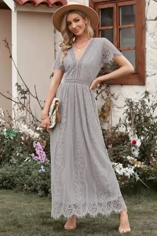 White Blue Fill Your Heart Lace Maxi Dress - Fashionfitz