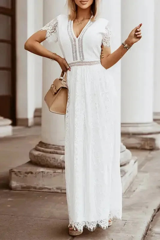 White Blue Fill Your Heart Lace Maxi Dress - Fashionfitz