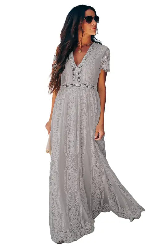 White blue fill your heart lace maxi dress - dresses