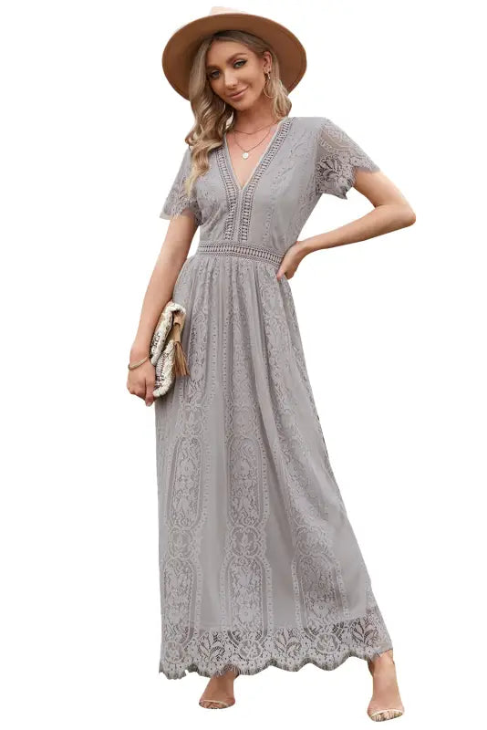 White blue fill your heart lace maxi dress - dresses