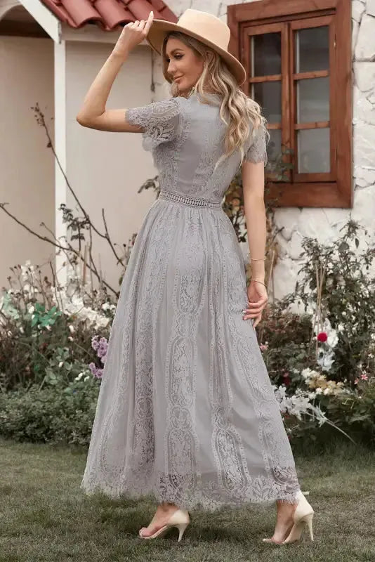 White Blue Fill Your Heart Lace Maxi Dress - Fashionfitz