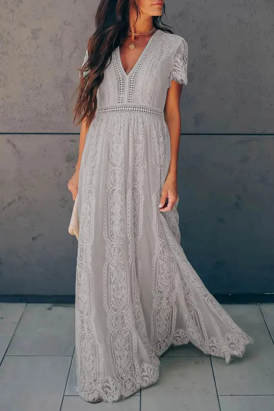 White blue fill your heart lace maxi dress - dresses