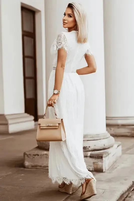 White Blue Fill Your Heart Lace Maxi Dress - Fashionfitz