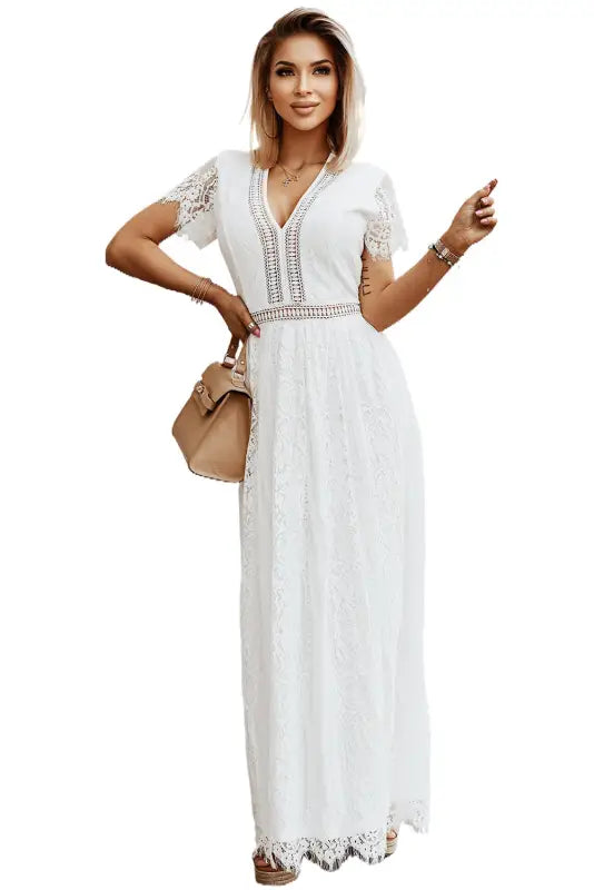 White blue fill your heart lace maxi dress - dresses