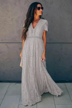 White Blue Fill Your Heart Lace Maxi Dress - Fashionfitz