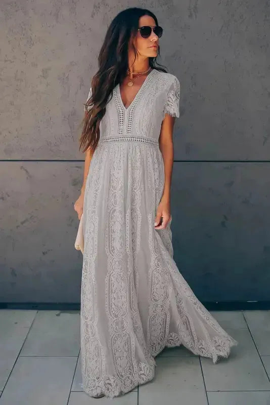 White Blue Fill Your Heart Lace Maxi Dress - Fashionfitz