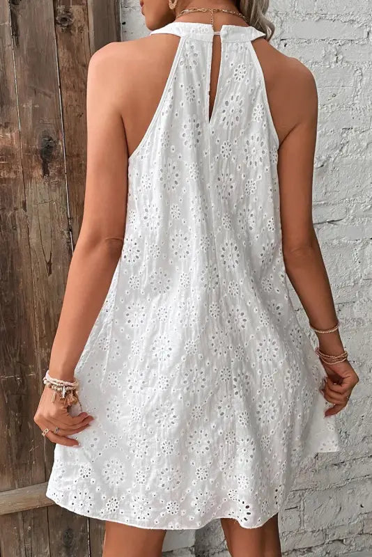 White boho eyelet halter dress - dresses