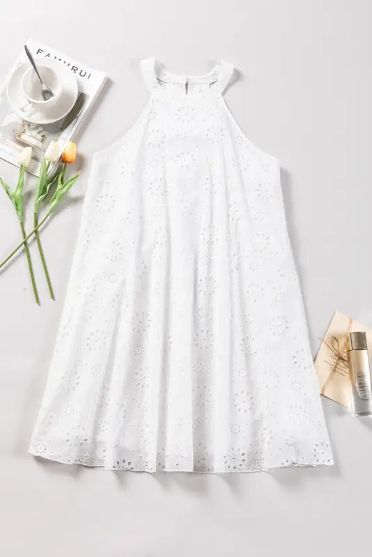 White boho eyelet halter dress - dresses