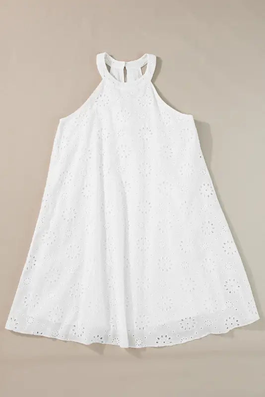 White boho eyelet halter dress - dresses