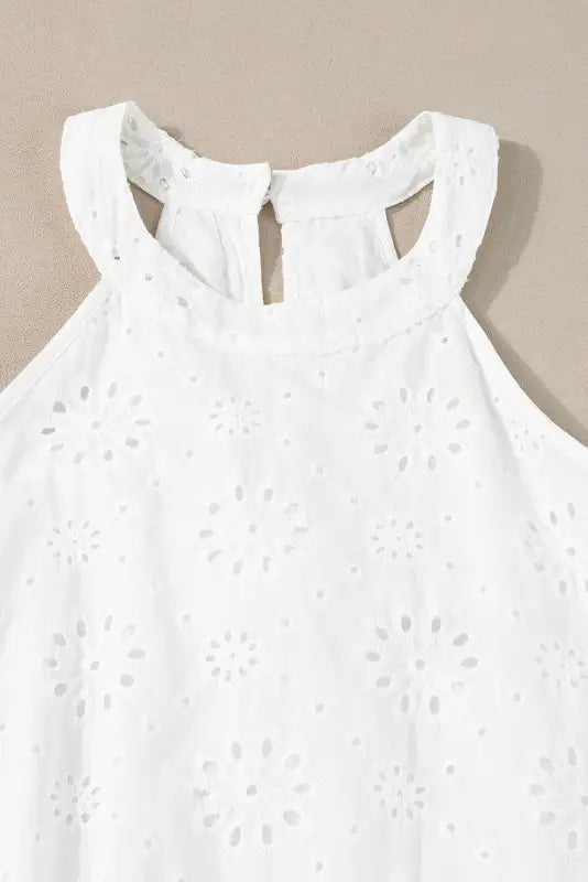 White boho eyelet halter dress - dresses