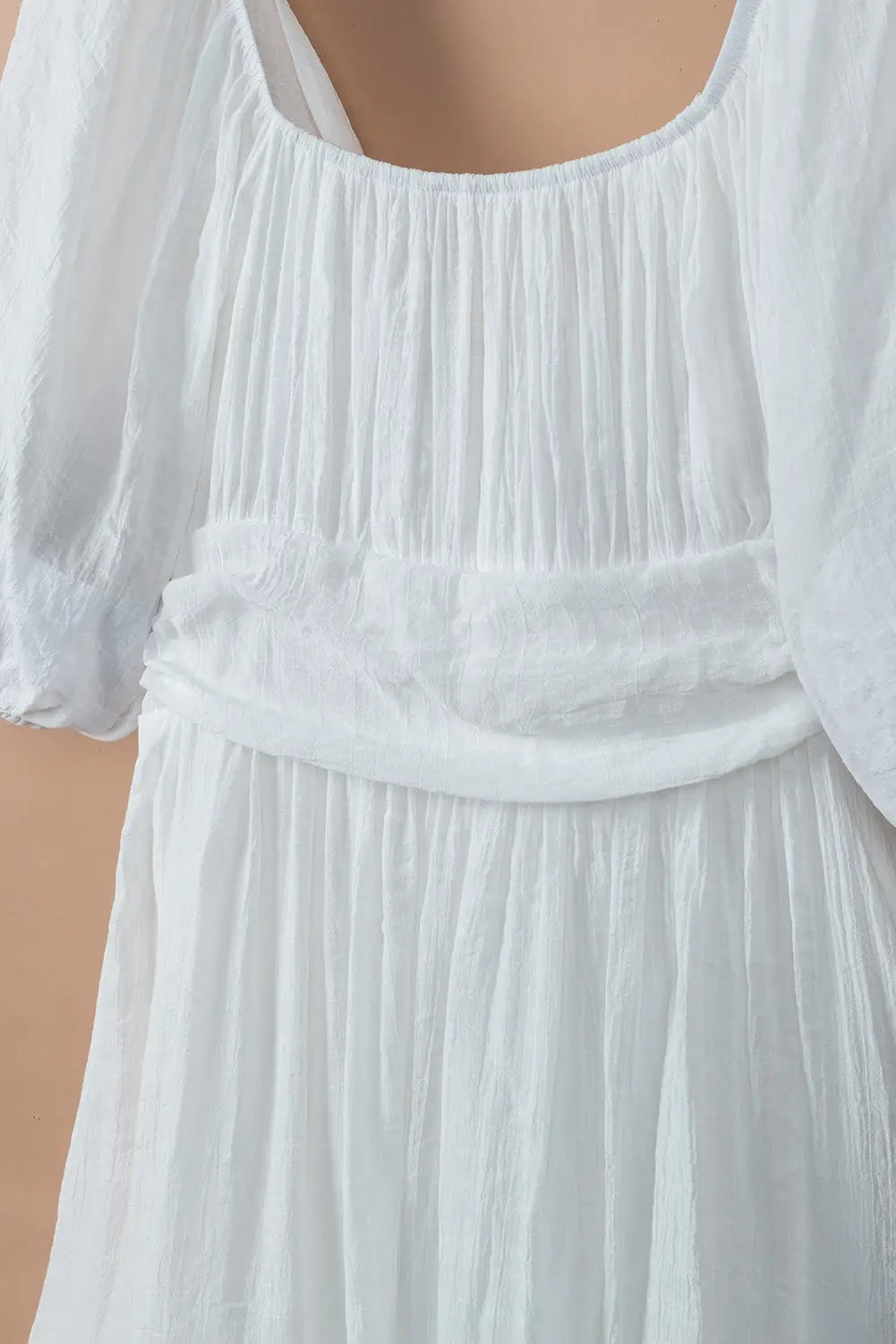 White bow knot square neck ruffled high waist mini dress - dresses
