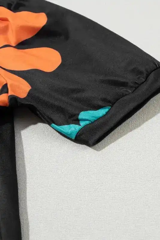 Sleeve detail Black Floral Bubble Sleeve Tee - Fashionfitz