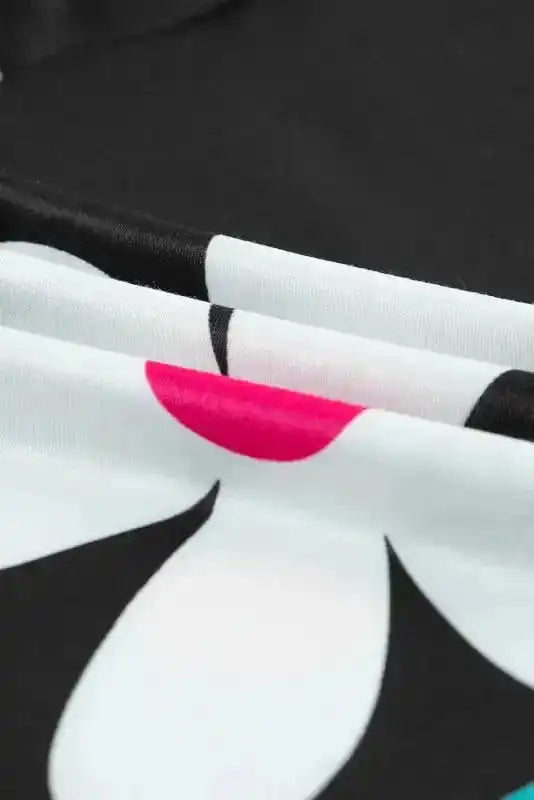 Print detail for Black Floral Bubble Sleeve Tee - Fashionfitz