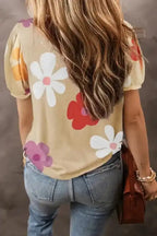 Back view of Apricot Floral Bubble Sleeve Tee - Fashionfitz