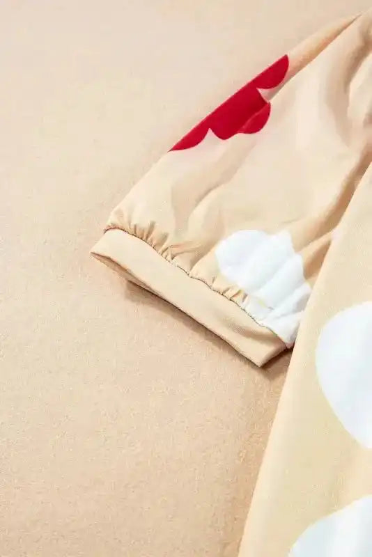 Sleeve detail of Apricot Floral Bubble Sleeve Tee - Fashionfitz