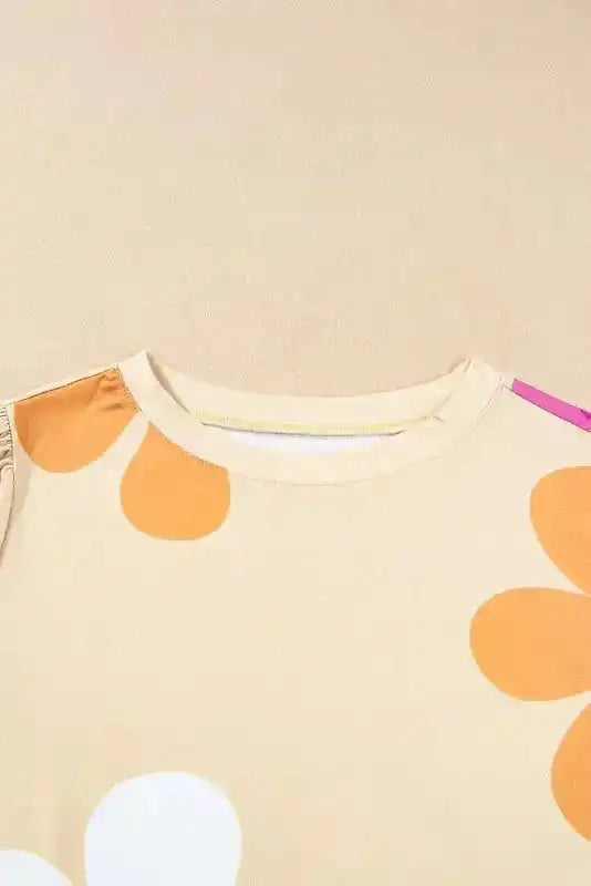 Detail of Apricot Floral Bubble Sleeve Tee - Fashionfitz