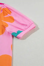 Pink Floral Bubble Sleeve Tee - sleeve detail