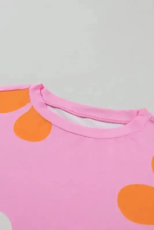 Pink Floral Bubble Sleeve Tee - close-up