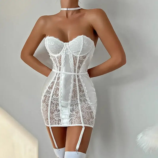 White bridal chemise with sexy lace paneling - chemises