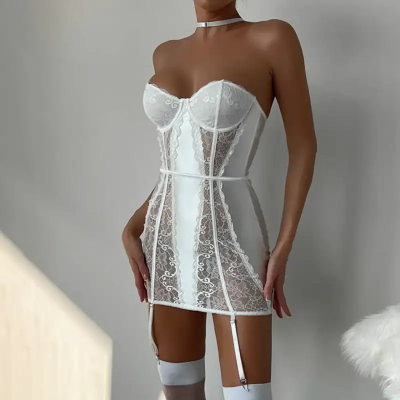 White bridal chemise with sexy lace paneling - chemises