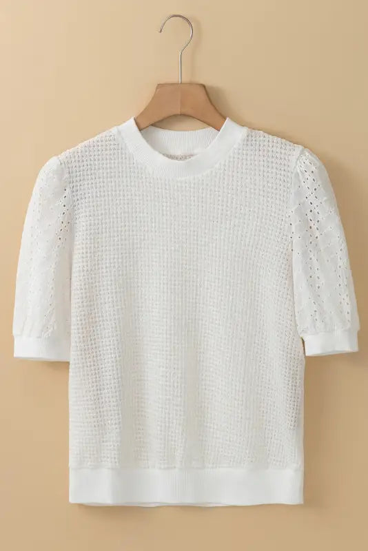 White broderie anglaise puff sleeve tee - new